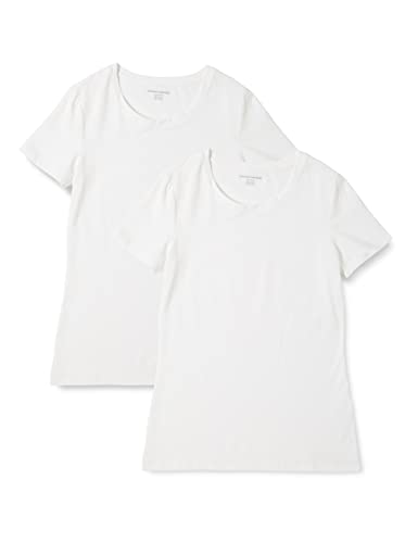 Amazon Essentials Women's Classic-Fit Short-Sleeve Crewneck T-Shirt, Pack of 2, White, Medium