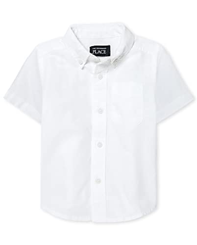 The Children's Place Baby Boys and Toddler Boys Short Sleeve Oxford Button Down Shirt, White, 3T