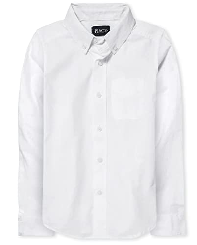 The Children's Place boys Long Sleeve Oxford School Uniform Button Down Shirt, White, Large US