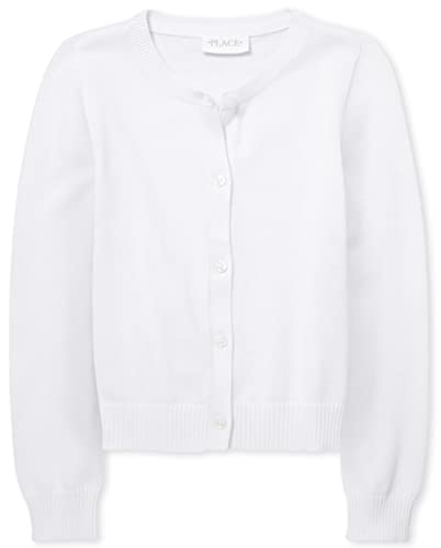 The Children's Place girls School Uniform Cardigan Sweater, White, Medium US