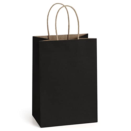 BagDream Kraft Paper Bags 25Pcs 5.25x3.75x8 Inches Small Paper Black Gift Bags Shopping Bags, Kraft Party Favor Bags with Handles Bulk