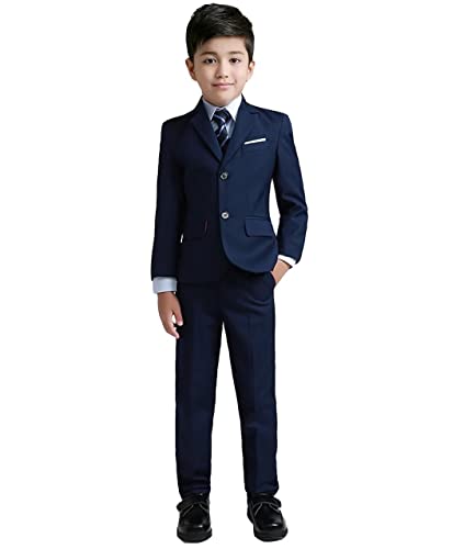 YuanLu Boys Colorful Formal Suits 5 Piece Slim Fit Dresswear Suit Set (Navy Blue, 8)