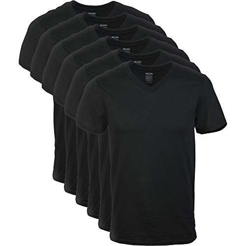 Gildan Men's V-Neck T-Shirts, Multipack, Style G1103, Black (6-Pack), X-Large