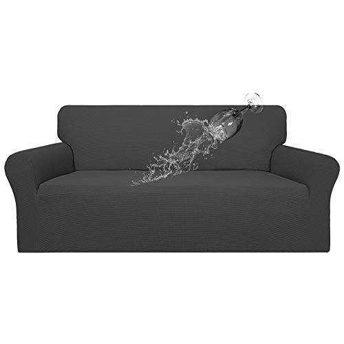 Easy-Going 100% Waterproof Couch Cover, Dual Sofa Stretch Jacquard Slipcover, Leakproof Furniture Protector for Kids, Pets, Dog and Cat (Sofa, Dark Gray)