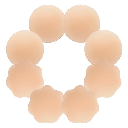 CHARMKING Nipple Covers 4 Pairs for Women, Reusable Adhesive Nipple Coverings, Invisible Pasties Silicone Cover Beige