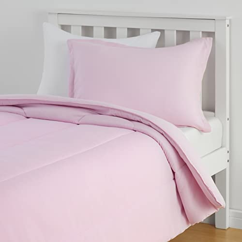 Amazon Basics Kid's 2 Piece Comforter Set, Soft, Easy Wash Microfiber, Twin, Light Pink, Solid
