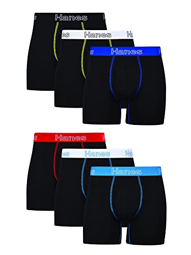 Hanes Men's Boxer Cotton Stretch Moisture-Wicking Multi-pack Underwear Brief, Black - 6 Pack, X-Large