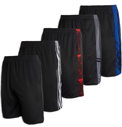 Boys Workout Quick Dry Shorts Youth Clothes Mesh Active Athletic Basketball Soccer Kid Gym Running Teen Dry-Fit M (10-12) 5-Pack