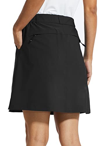 BALEAF Womens 18' Skorts Skirt Casual Knee Length Long Golf Skorts with Pockets Quick Dry Skirts Summer, Medium, Black