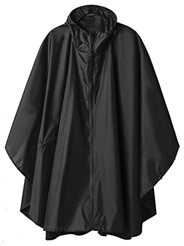 Unisex Rain Poncho Raincoat Hooded for Adults Women with Pockets(Black)