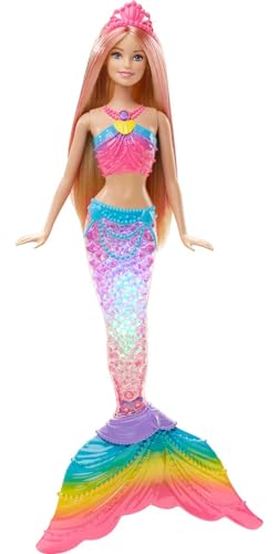 Barbie Dreamtopia Doll, Rainbow Lights Mermaid with Glimmering Light Up Rainbow Tail, Tiara and Blonde Hair
