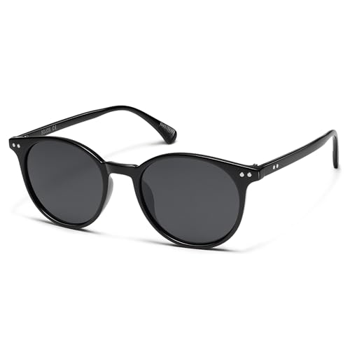 SOJOS Small Round Classic Polarized Sunglasses for Women Men Vintage Style UV400 Lens SJ2113, Black/Grey