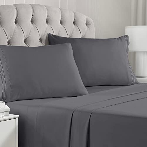 Mellanni King Size Sheets Set - 4 PC Iconic Collection Bedding Sheets & Pillowcases - Luxury, Extra Soft, Cooling Bed Sheets - Deep Pocket up to 16' - Wrinkle, Fade, Stain Resistant (King, Gray)