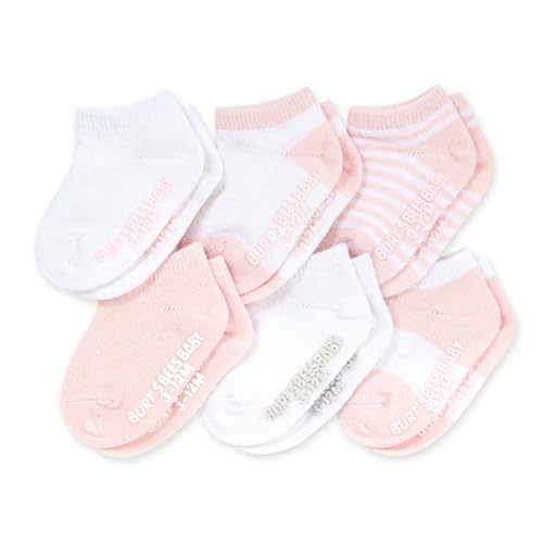 Burt's Bees Baby Baby Socks Ankle or Crew Height Made with Soft Organic Cotton - 6 Packs With Non-Slip Grips for Babies and Newborn Babies Pink Blossom Multi 24 Months