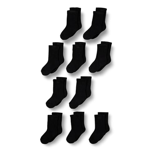 Amazon Essentials Unisex Toddlers' Cotton Crew Socks, 10 Pairs, Black, 4-5T