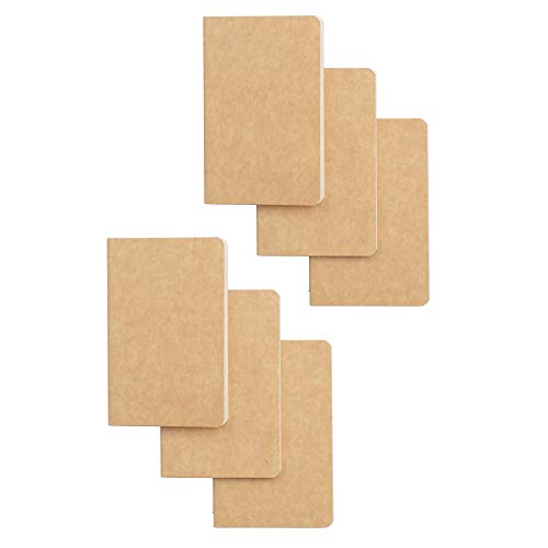 TWONE Pocket Notebook, 6 Pack Softcover Mini Notebooks 3.5' x 5.5' Kraft Brown Notebook Small Memo Notepad for Men Women Kids Traveler Author, 30 Sheets,60 Lined Pages