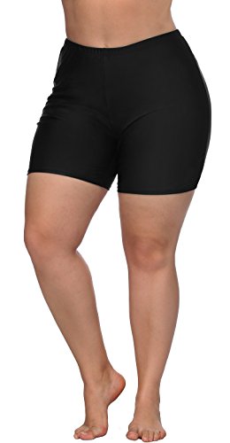 ATTRACO Plus Size Swimsuit Bottoms for Women Tummy Control Swim Boyshorts Black 2X
