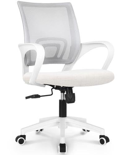 NEO CHAIR Computer Desk Chair Gaming - Ergonomic Mid Back Cushion Lumbar Support with Wheels Comfortable Mesh Racing Seat Adjustable Swivel Rolling Home Executive (Ivory)