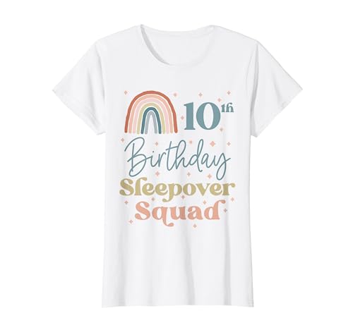 10th Birthday Boho Rainbow Sleepover Squad Pajamas for Girls T-Shirt