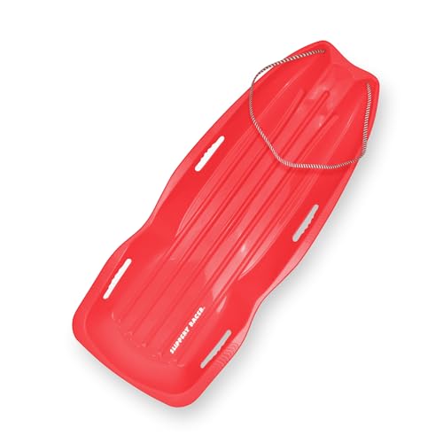Slippery Racer Downhill Xtreme Flexible Adults and Kids Plastic Toboggan Snow Sled for Up to 2 Riders with Pull Rope and Handles, Red