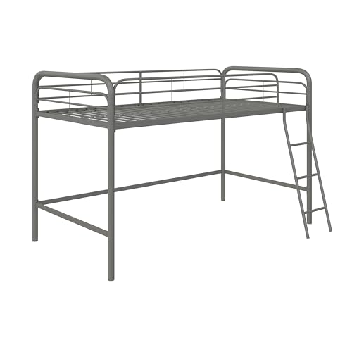 DHP Jett Junior Loft Bed Frame with Ladder, Twin, Silver