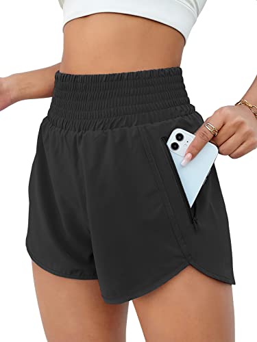 BMJL Women's Athletic Shorts High Waisted Running Shorts Pocket Sporty Shorts Gym Elastic Workout Shorts(XL,Black)