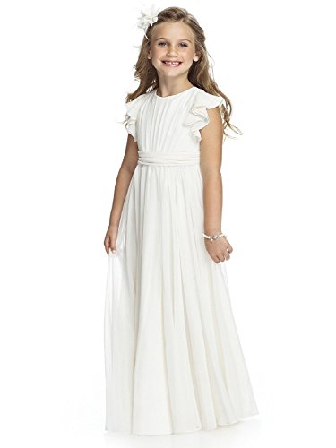 Abaowedding Fancy Chiffon Flower Girl Dresses Flutter Sleeves Junior Bridesmaid Dress(Size 10,White)