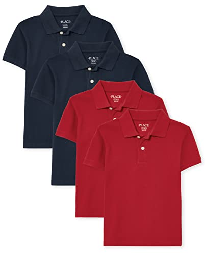 The Children's Place Boys' Multipack Short Sleeve Pique Polos, Nautico/Classic Red 4-Pack, Medium
