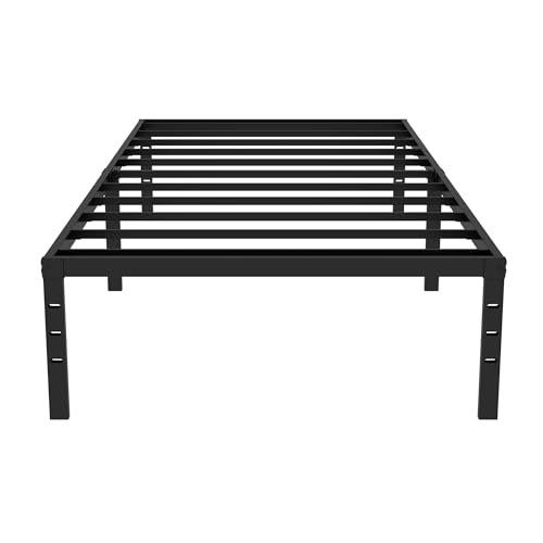 Caplisave Twin Bed Frames 18 Inch High Metal Platform, Max 2000lbs Heavy Duty Metal Slat Support Twin Size Bed Frame, Underbed Storage, Easy Assembly, No Box Spring Needed, Black