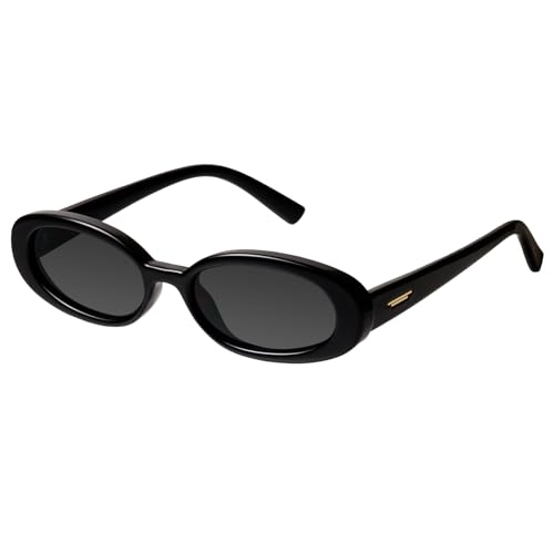 mosanana Retro Oval Sunglasses for Women 90s Small Trendy Fashion Vintage Narrow Tiny Cute Skinny Sun Glasses for Small Face Black MS52360