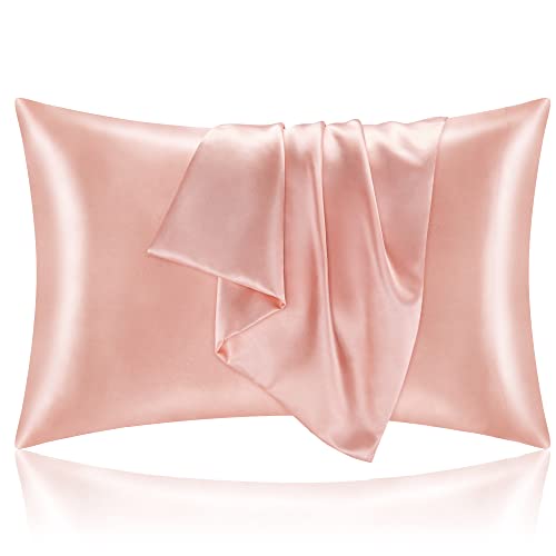 BEDELITE Satin Pillowcase for Hair and Skin, Coral Pillow Cases Standard Size Set of 2 Pack 20x26 Inches, Super Soft Similar to Silk Pillow Cases with Envelope Closure, Gifts for Women Girl
