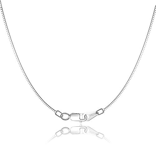 Jewlpire 925 Sterling Silver Chain for Women Girls 0.8mm Box Chain Lobster Claw Clasp - Italian Necklace Chain - Super Thin & Strong - Friendly Price & Quality 16 Inch
