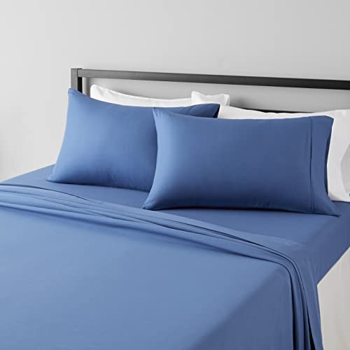 Amazon Basics Lightweight Super Soft Easy Care Microfiber 4-Piece Bed Sheet Set with 14-Inch Deep Pockets, Full, Dutch Blue, Solid