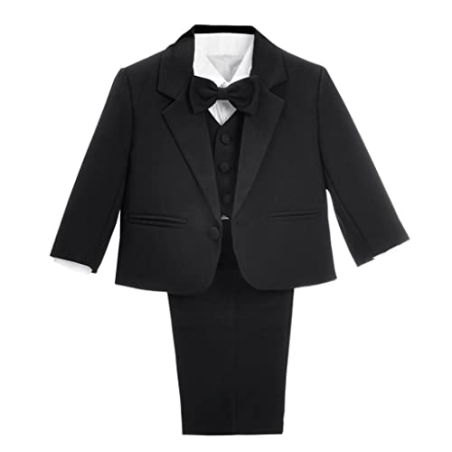 Dressy Daisy Baby Boy' 5 Pcs Set Formal Tuxedo Suits No Tail Wedding Christening Outfits Size 18-24 Months Black, 057