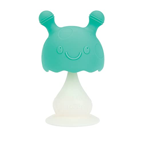 Nuby Super Soft Silicone Teether with Suction Base - Visually Stimulating and Easy to Grasp Toy for Baby Teething Relief - 3+ Months