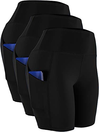 CADMUS Women's High Waist Spandex Yoga Shorts for Bike Running Two Side Pockets,1010,Black,Black,Black,XXX-Large