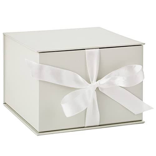 Hallmark Medium Gift Box with Lid and Shredded Paper Fill (Off-White 7 inch Box) for Weddings, Bridal Showers, Graduations, Birthdays, Bridesmaids Gifts, All Occasion
