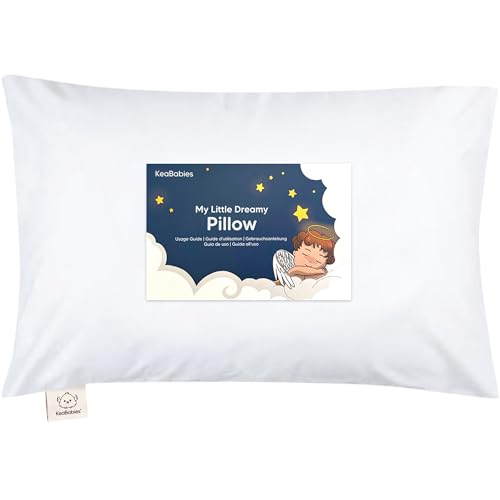 Toddler Pillow with Pillowcase - 13x18 My Little Dreamy Pillow, Organic Cotton Toddler Pillows for Sleeping, Kids Pillow, Travel Pillows, Mini Pillow, Nursery Pillow, Toddler Bed Pillow (Soft White)