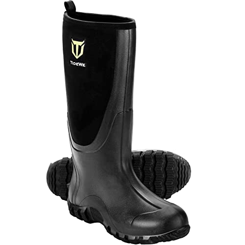TIDEWE Rubber Boots for Men Multi-Season, Waterproof Rain Boots with Steel Shank, 6mm Neoprene Sturdy Rubber Outdoor Hunting Boots Size 10 (Black)