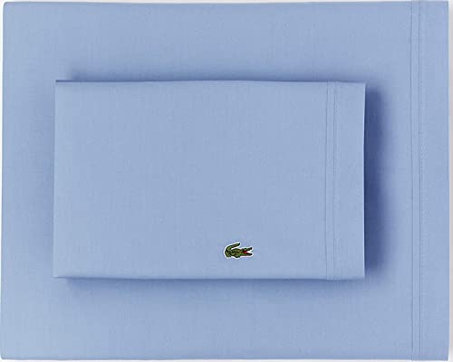 Lacoste 100% Cotton Percale Sheet Set, Solid, Allure Blue,4 pcs, Queen