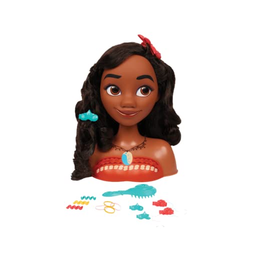Collect New Disney Princess Moana Styling Head- Stye Moana's Long Black Hair up or Down with 13 Styling Accessories.