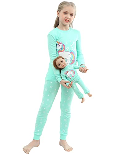 Babyroom Girls Matching Doll&Toddler 4 Piece Cotton Pajamas Kids Clothes Sleepwear Size 10 Blue
