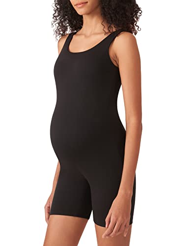 POSHDIVAH Women's Maternity Bodysuit Pregnancy Shapewear Sleeveless Scoop Neck Tank Top Shorts Romper Jumpsuit for Photoshoot Yoga Black Medium