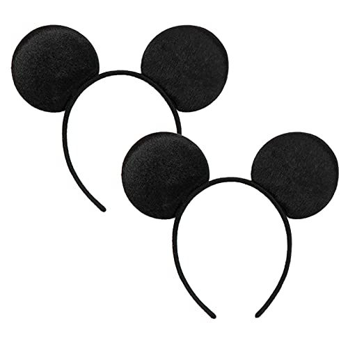 CHuangQi Mouse Ears Headband (Set of 2), Solid Black Ears for Boy & Girl Birthday Party, Party Favors