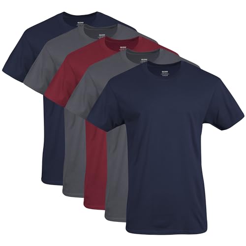 Gildan Men's Crew T-Shirts, Multipack, Style G1100, Navy/Charcoal/Cardinal Red (5-Pack), 2X-Large