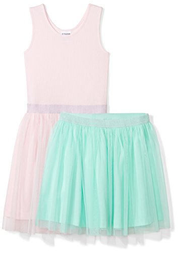 Spotted Zebra Girls' Knit Sleeveless Tutu Tank Dress and Skirt Set, Pink/Mint Green, Large