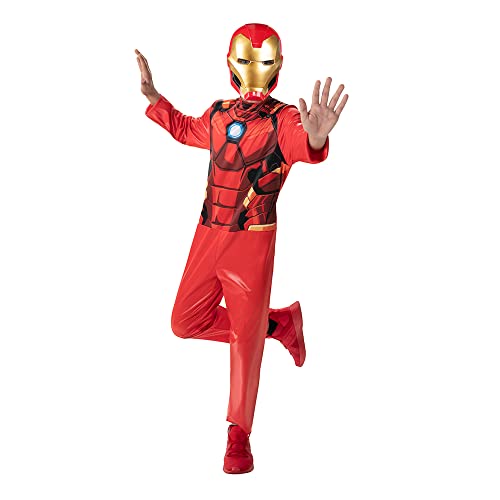 Iron Man Costume for Kids Officially Licensed Marvel Avengers Full Sleeved Poly Jersey Suit with Printed Design and 3D Helmet Mask - Superhero Costumes for Boys and Girls - Child Size Large