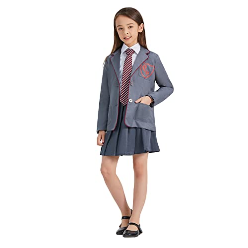 AwwwCos Matilda the Musical Cosplay Gray Costume School Girl Dress Uniform Suit Skirt Tie Halloween Party Outfit Kids