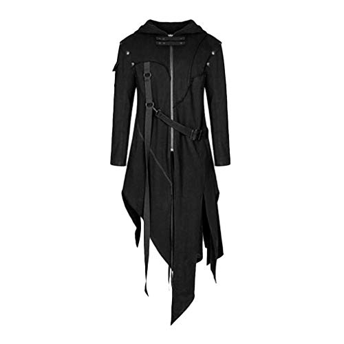 baskuwish Men's Asymmetrical Zip Up Jacket, Mens Matrix Trench Coat Steam Punk Gothic (XXL, Black)