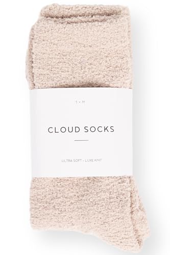Cozy Sock For Women | Fuzzy Ultra-Luxe Cloud Sock For Women & Men | Warm & Cozy Fuzzy Unisex Sleep Socks | Super Soft Luxurious Fabric With Bonus Travel Tote, (Stone, 1 Pair)